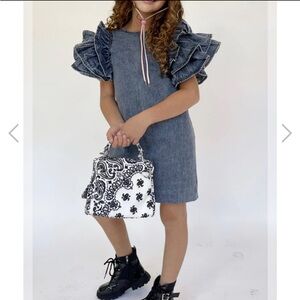 NWT Lola + The Boys Denim Ruffle Sleeve Girls Dress 10